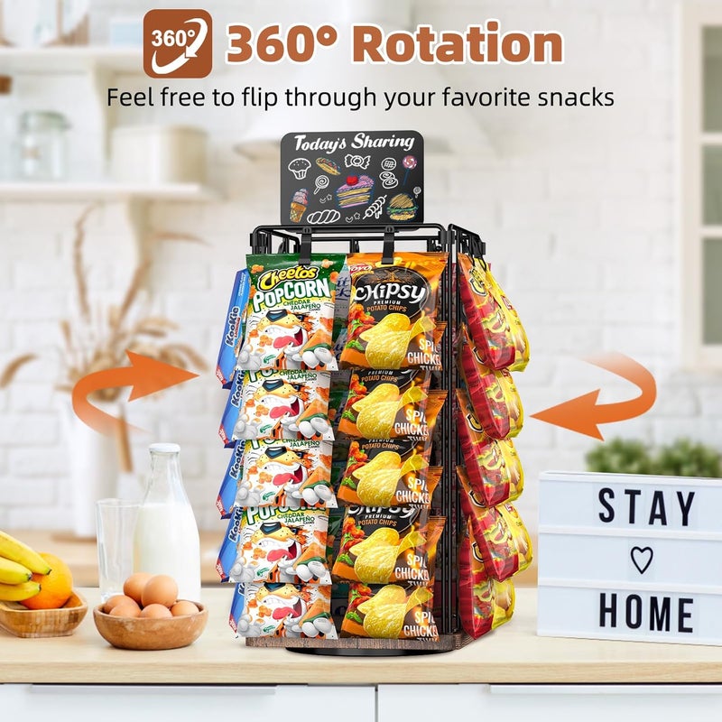 OFUSUY Chip Rack Display Stand, 5 Tiers 40 Clips Display Stand Easy Installation, 360°Rotating Wooden Base Chip Bag Holder for Concession Stand, Snack Organizer for Christmas Party, Retail(DarkWalnut) - Image 2